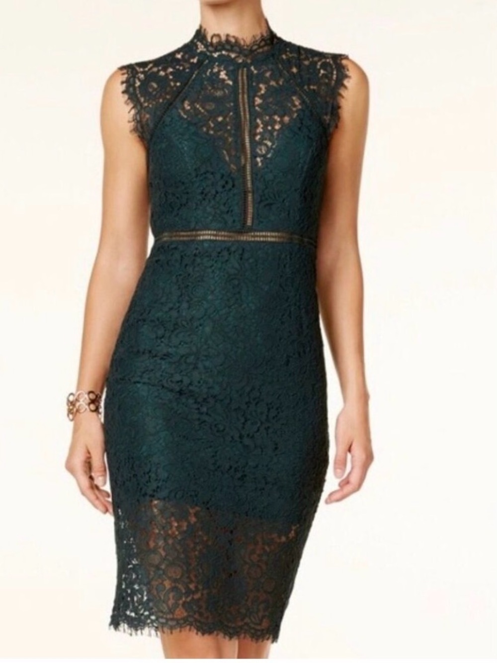 Bardot Lace Cocktail Party Dress Green Size L US 10 - Picture 2 of 8